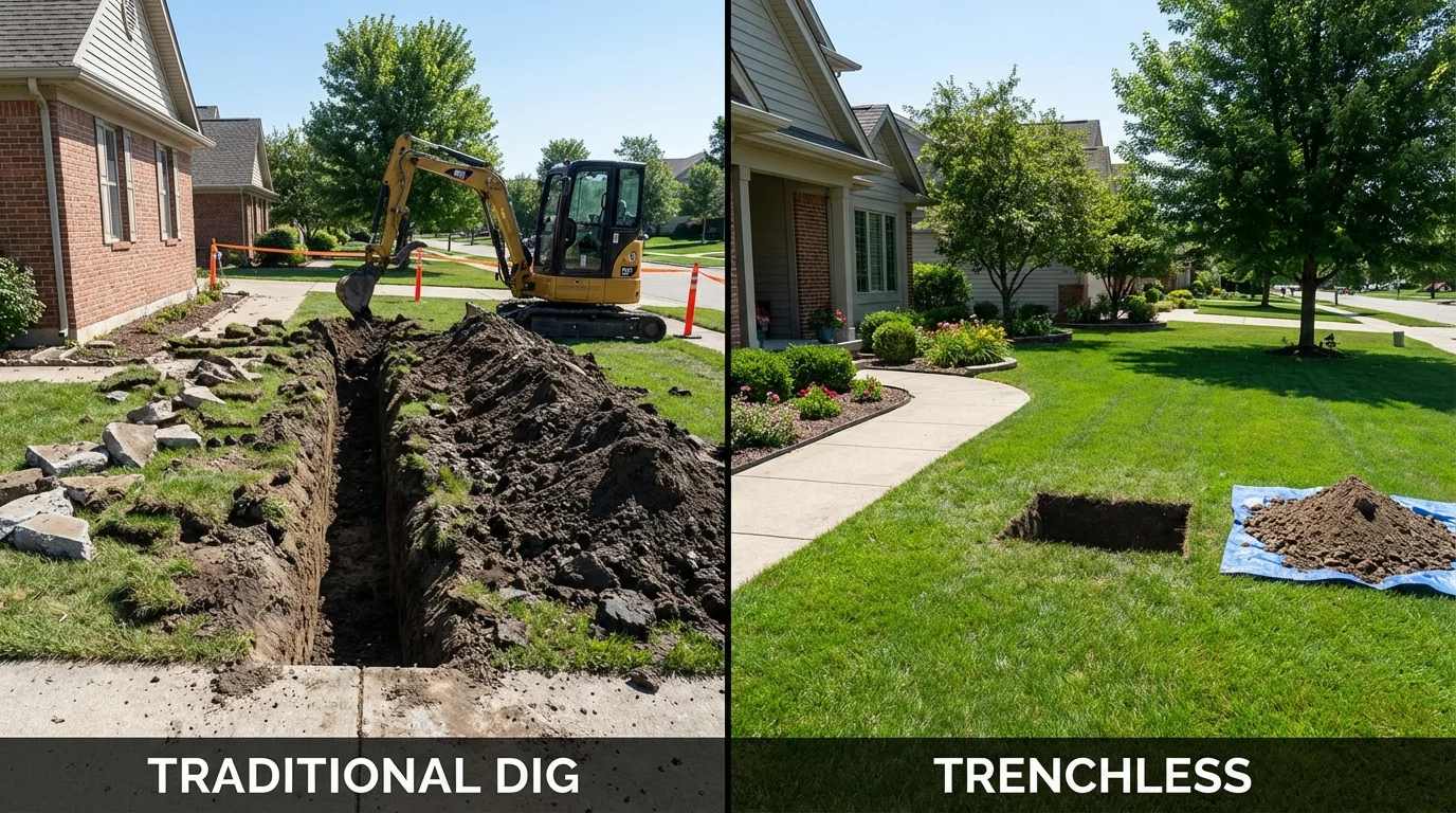 Trenchless sewer repair with minimal yard damage versus traditional excavation in Oxford, MA
